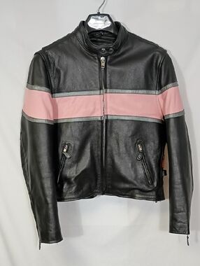 EUC Hot Leathers Women's Biker Jacket Sz Large Pink Band Quilted Lining